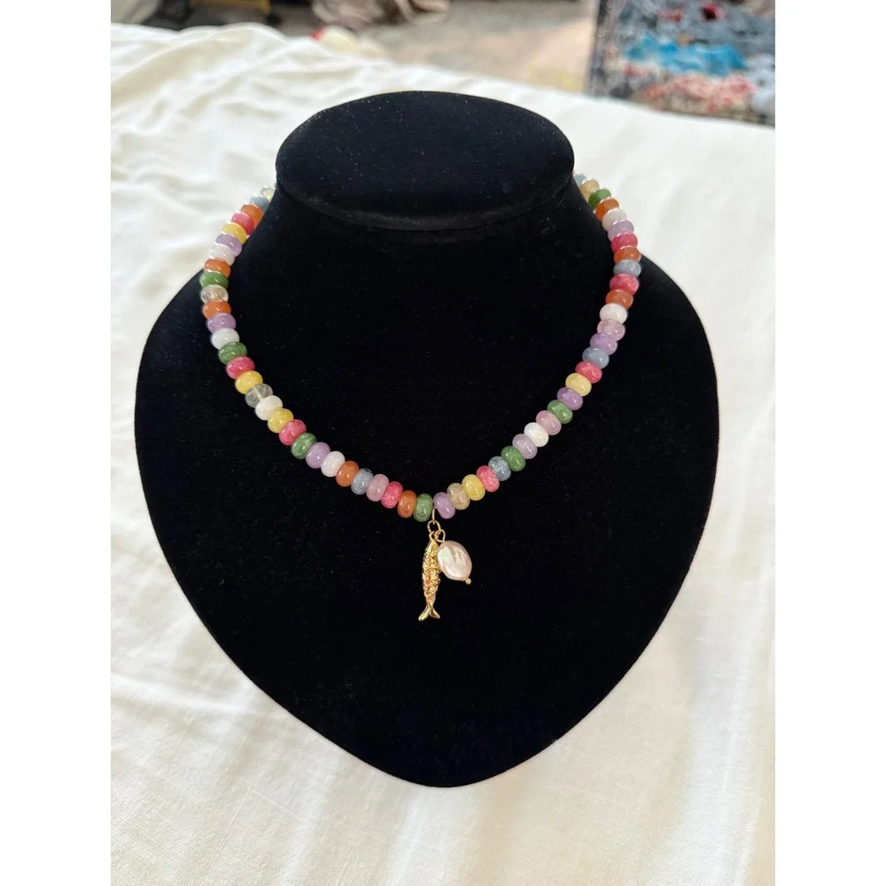 Elan Rainbow Beaded Fish Necklace Sardine Girl Coastal Jewelry